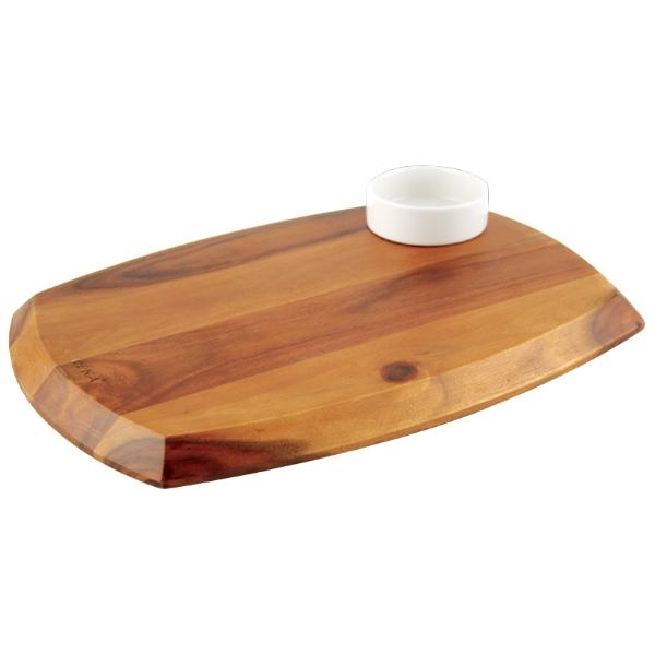 Acacia wood serving board w/ dip bowl