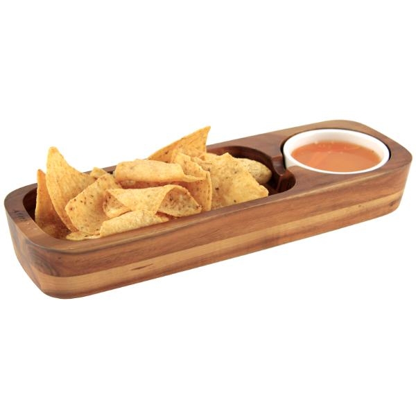 Acacia wood nacho dip tray & bowl