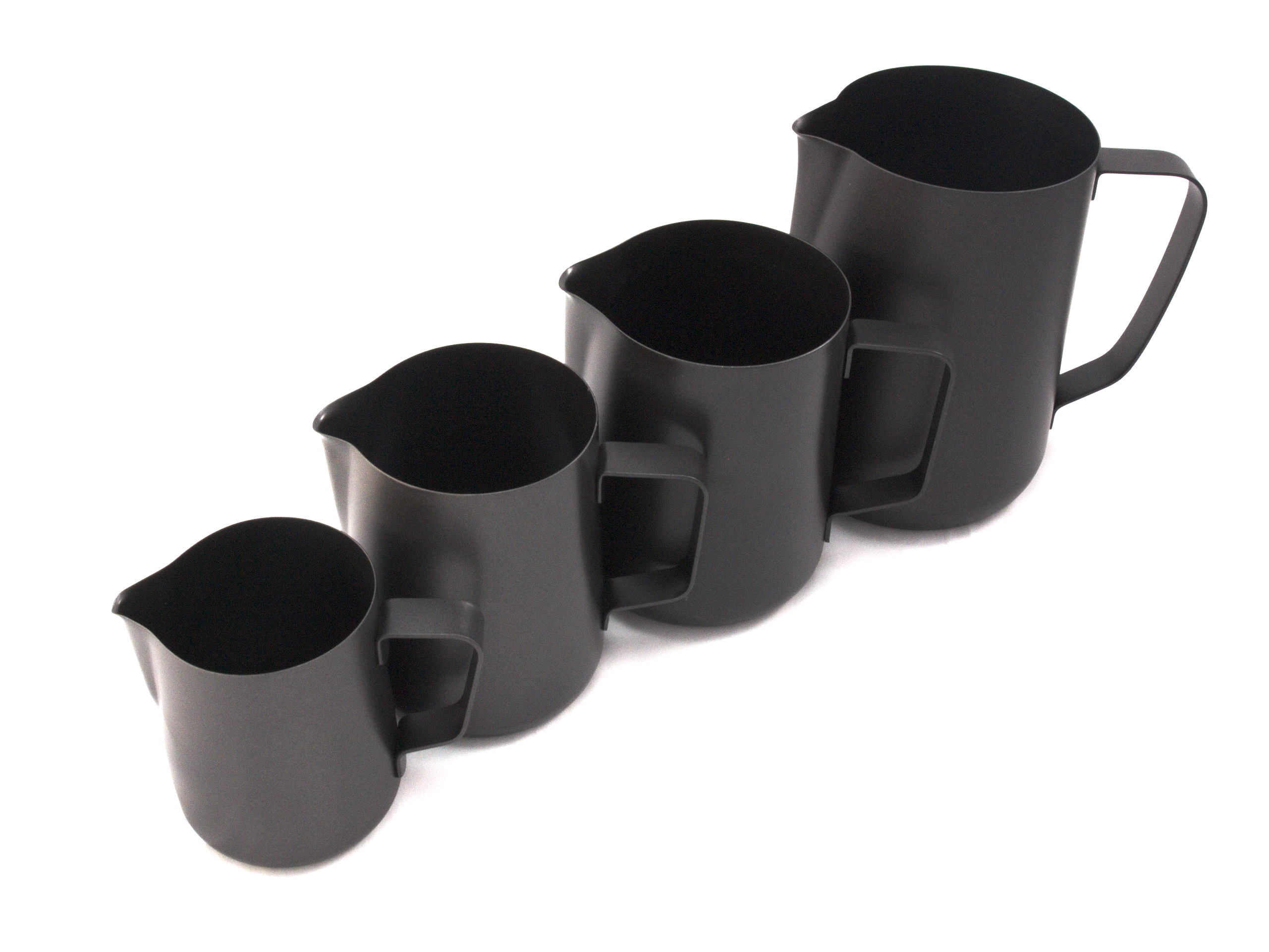 Black non-stick coated frothing jugs (various sizes available)